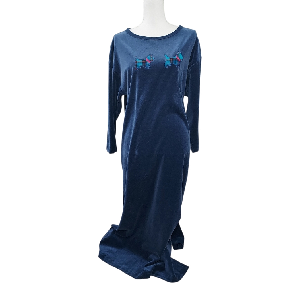 Lanz Of Salzburg Vintage Blue Scottie Dog Velour Nightgown